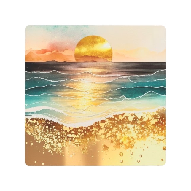 水彩ビーチシリーズデザイン3 メタルプリント (正面)