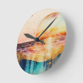 水彩ビーチシリーズデザイン3 ラウンド壁時計 (傾斜)