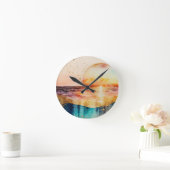 水彩ビーチシリーズデザイン3 ラウンド壁時計 (ホーム)