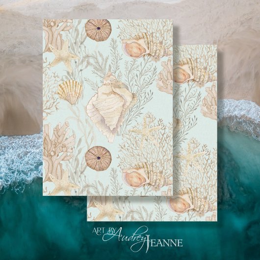水彩ビーチシーコーラルヒトシェルアクア 薄葉紙