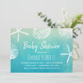 水彩ビーチシーシェルズベビーシャワー 招待状 (スタンド正面)