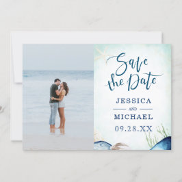 水彩ビーチシーシェル書道写真 セーブザデート