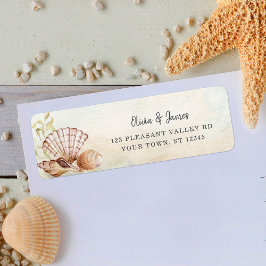 水彩ビーチシーシェル結婚ズ差出人住所 ラベル