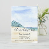 水彩ビーチシーンお祝いオブ・ライフ 招待状 (スタンド正面)