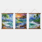水彩ビーチシーン 吊り下げ型タペストリー (トリプル)