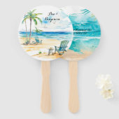 水彩ビーチシー結婚ン ハンドファン (正面&裏面)