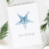水彩ビーチスターフィッシュ カスタム クリスマスカード