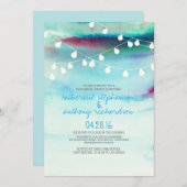 水彩ビーチストリングライトのリハーサルディナー 招待状 (正面/裏面)