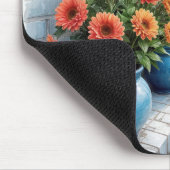 水彩ビーチダリアスインブルーポット マウスパッド (コーナー)