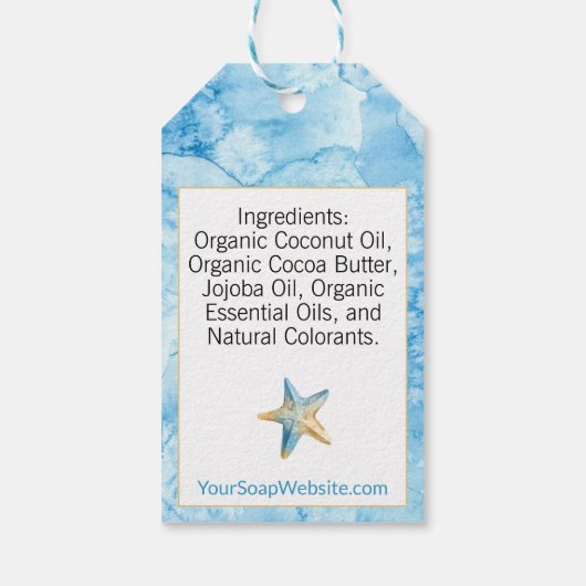 🌊 水彩ビーチテーマの石鹸スターフィッシュ ギフトタグ (裏面)