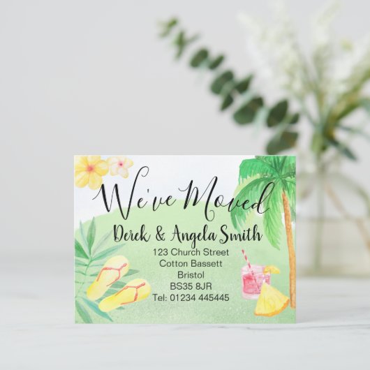 水彩ビーチテーマ住所の変更 案内ポストカード (スタンド正面)