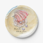 水彩ビーチハマグリ&パールブライダルシャワー ペーパープレート (正面)