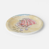 水彩ビーチハマグリ&パールブライダルシャワー ペーパープレート (アングル)