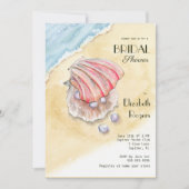 水彩ビーチハマグリ&パールブライダルシャワー 招待状 (正面)