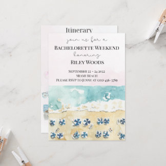 水彩ビーチバチェロレッテ週末の旅程 招待状