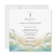 水彩ビーチバプティスクエア招待状