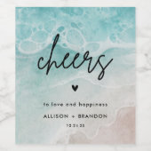 水彩ビーチパーソナライズされた結婚の ワインラベル (シングルラベル)