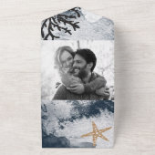 水彩ビーチヒトデ珊瑚礁結婚青 オールインワン招待状 (外側)