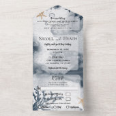 水彩ビーチヒトデ珊瑚礁結婚青 オールインワン招待状 (内側)