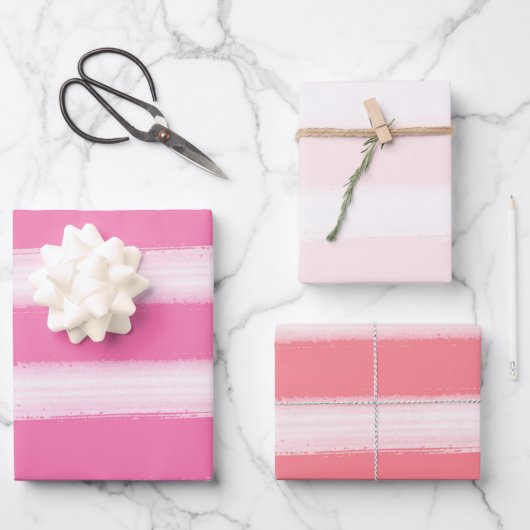 水彩ビーチピンクコーラルストライプズ ラッピングペーパーシート (正面)