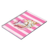 水彩ビーチピンクストライプ金ゴールドシェル ノートブック (左側)