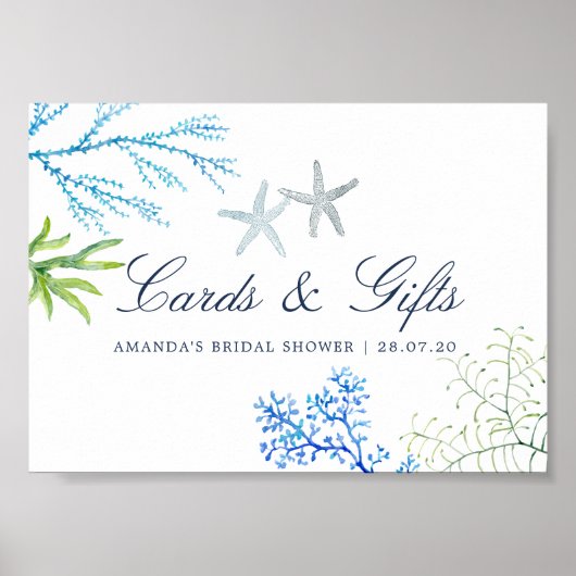 水彩ビーチブライダルシャワーカードとギフト ポスター (正面)