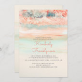 水彩ビーチブライダルシャワーピンクブルー 招待状 (正面/裏面)