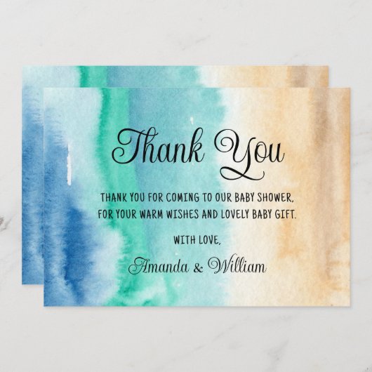 水彩ビーチベイビーシャワー感謝祭 サンキューカード (正面/裏面)