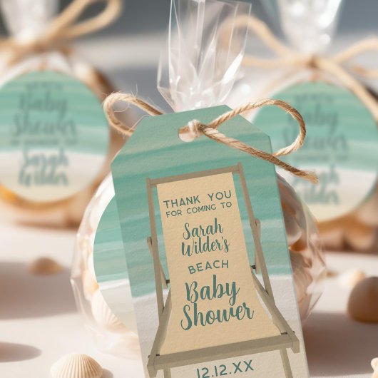 水彩ビーチベビーシャワーありがとうメッセージカード ギフトタグ