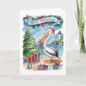 水彩ビーチペリカンクリスマスカード シーズンカード (正面)
