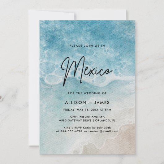 水彩ビーチメキシコウェディング招待状 招待状 (正面)
