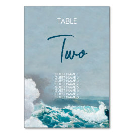 水彩ビーチモノグラム結婚のテーブル番号 テーブルナンバー