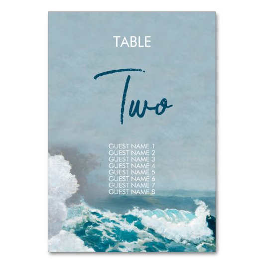 水彩ビーチモノグラム結婚のテーブル番号 テーブルナンバー (正面)