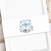 水彩ビーチモノグラム結婚ズクレスト 招待状ベリーバンド