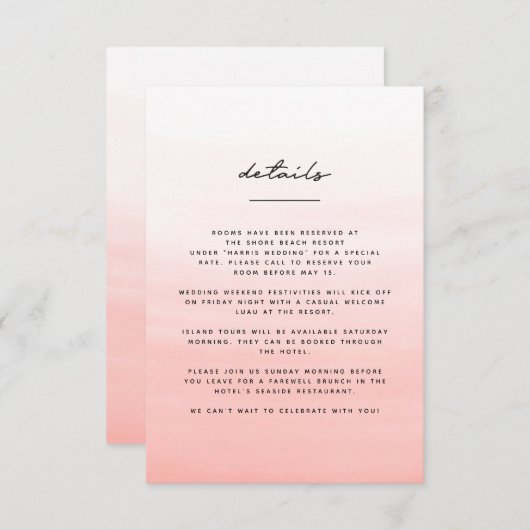 水彩ビーチ先結婚式 エンクロージャーカード (正面/裏面)