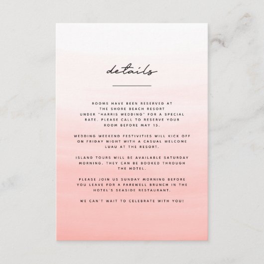 水彩ビーチ先結婚式 エンクロージャーカード (正面)