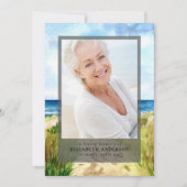 水彩ビーチ写真の追悼式 招待状 (正面)