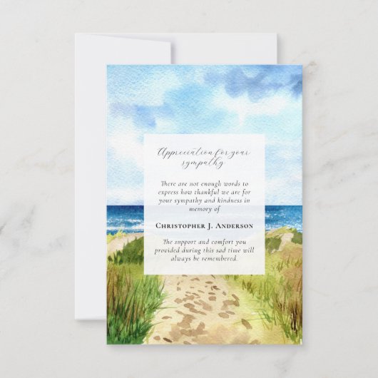 水彩ビーチ写真悔やみや弔慰葬儀記念 サンキューカード (正面)