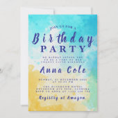 水彩ビーチ及び海誕生日デザイン 招待状 (正面)