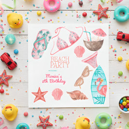 水彩ビーチ夏パーティー誕生日 スタンダードランチョンナプキン