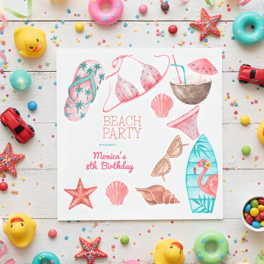 水彩ビーチ夏パーティー誕生日 スタンダードランチョンナプキン