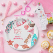 水彩ビーチ夏パーティー誕生日 ペーパープレート (パーティー)