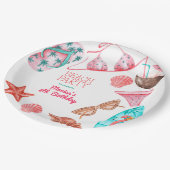 水彩ビーチ夏パーティー誕生日 ペーパープレート (アングル)