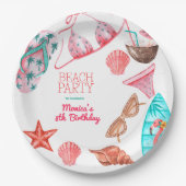 水彩ビーチ夏パーティー誕生日 ペーパープレート (正面)
