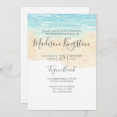 水彩ビーチ子供大人の誕生日パーティー 招待状 (正面/裏面)