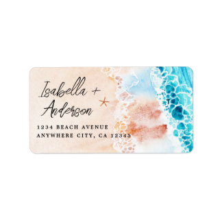 水彩ビーチ差出人住所 ラベル