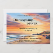 水彩ビーチ感謝祭ディナーパーティー 招待状 (正面)