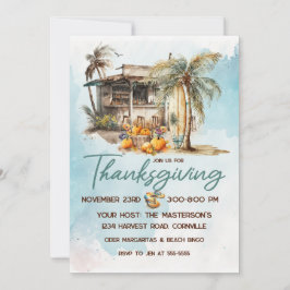 水彩ビーチ感謝祭招待状 招待状