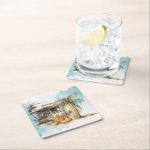 水彩ビーチ感謝祭 スクエアペーパーコースター (インサイチュ)
