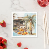 水彩ビーチ感謝祭 スタンダードカクテルナプキン (インサイチュ)